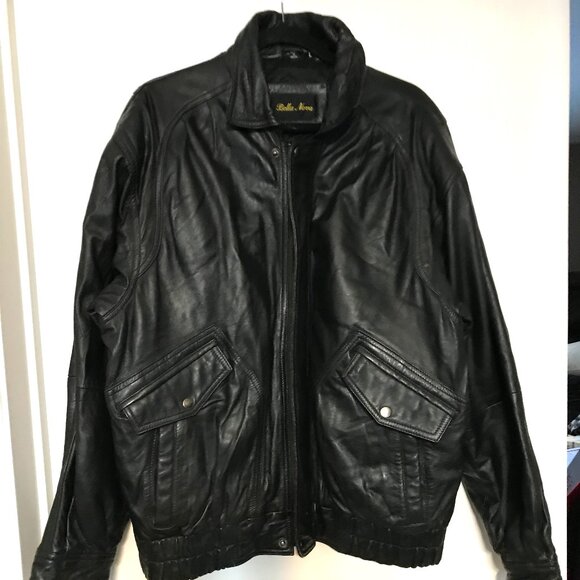 Men's Black Geniune  Leather Bomber Jacket (Bella Nova) - Picture 1 of 13